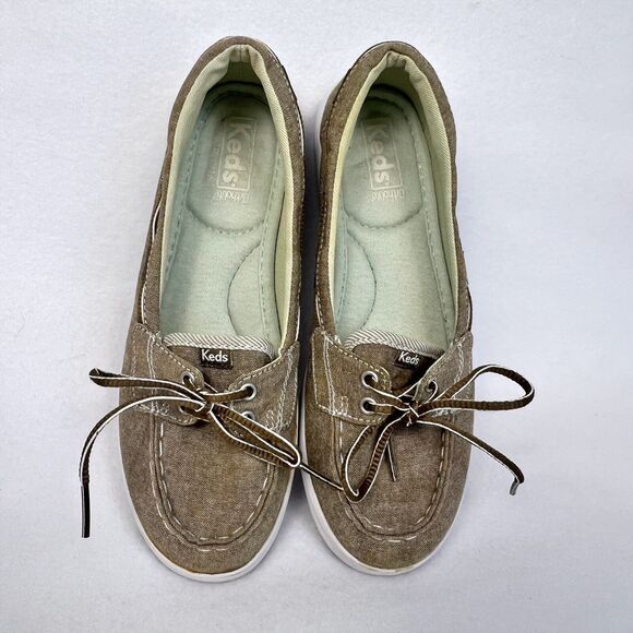 Keds Ortholite Slip-On Glimmer Khaki Boat Shoes Loafers Sz 6M Nautical - Picture 5 of 16